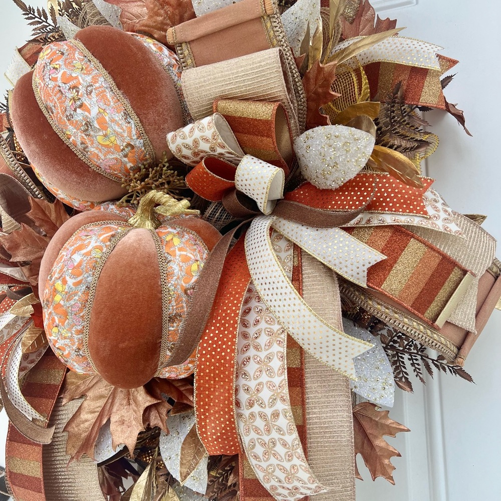 XL Handmade Elegant Fall Autumn Wreath for front door. Aprox 31” wide - Picture 9 of 10